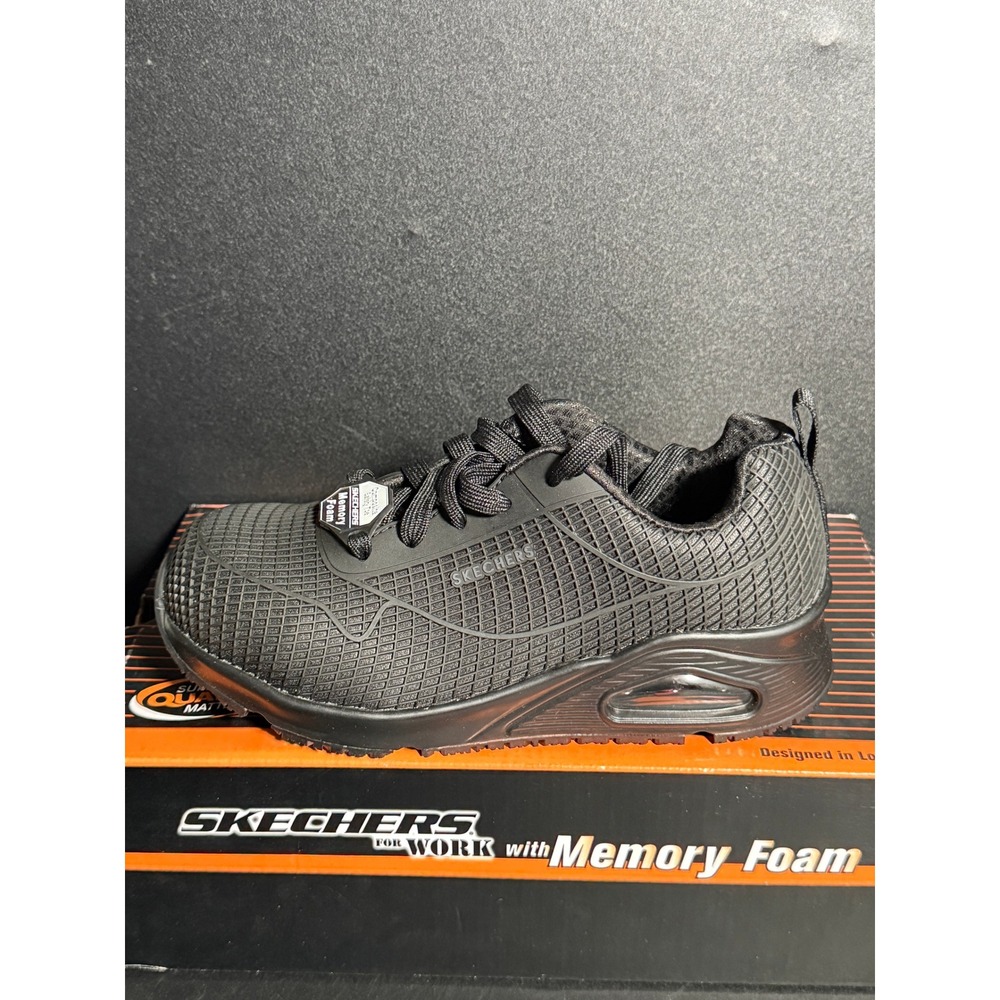 Skechers New Slip Resistance Work Shoes Uno SR Jhansi Mens Black Shoes 108072